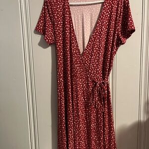 Red Floral Wrap Dress